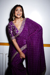 Shreya Embroidered Crepe Saree - Purple