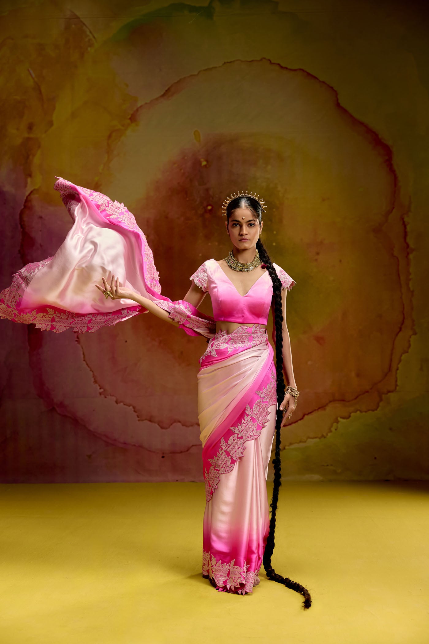 Gulabi Flame ombre saree & Blouse
