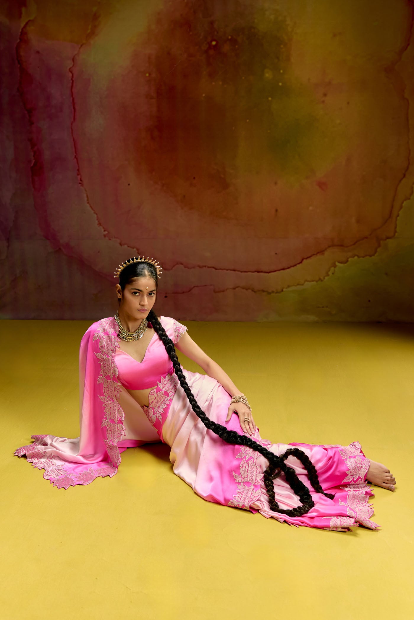 Gulabi Flame ombre saree & Blouse