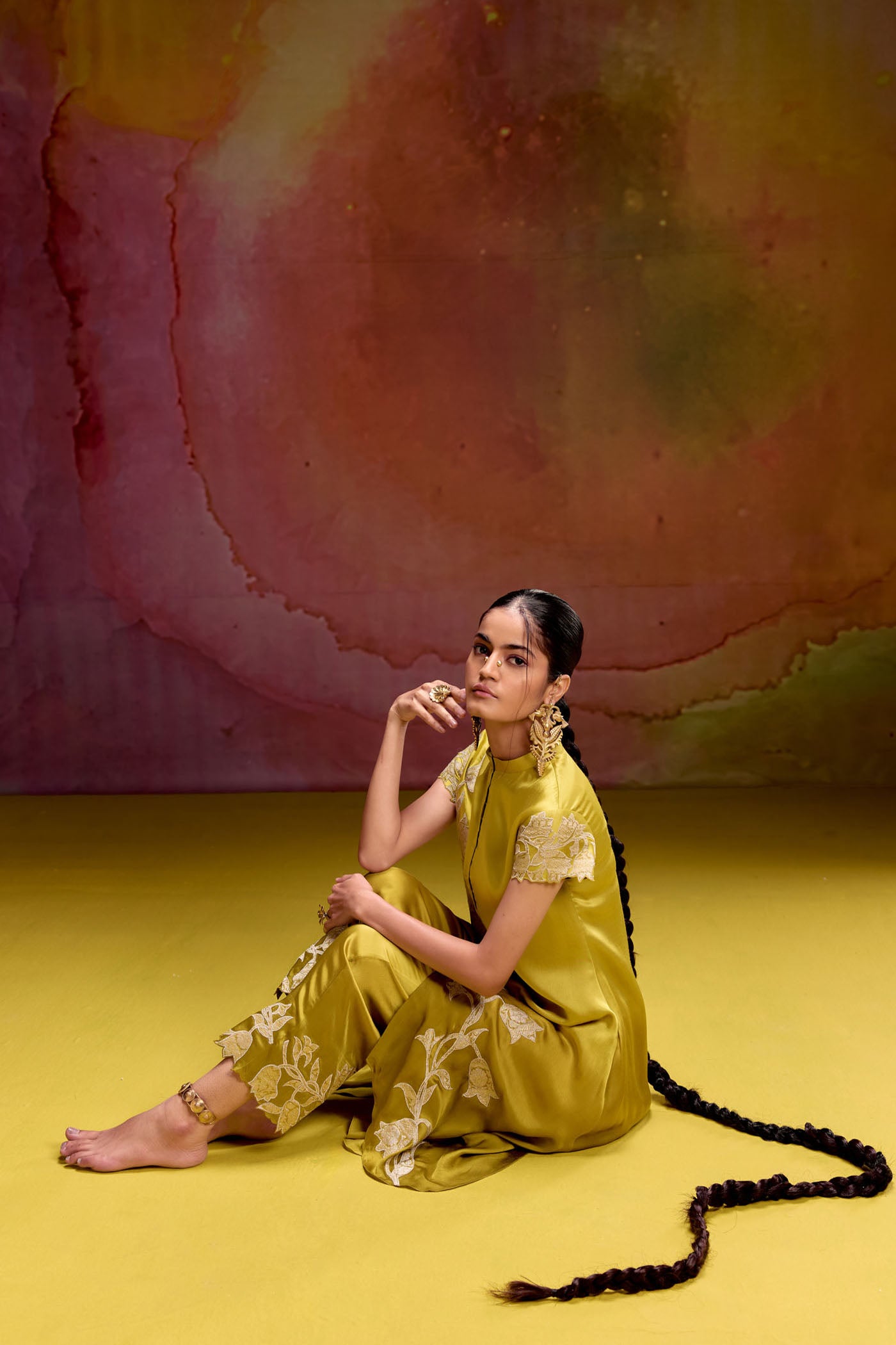 Leher Mehandi green Kurta Set