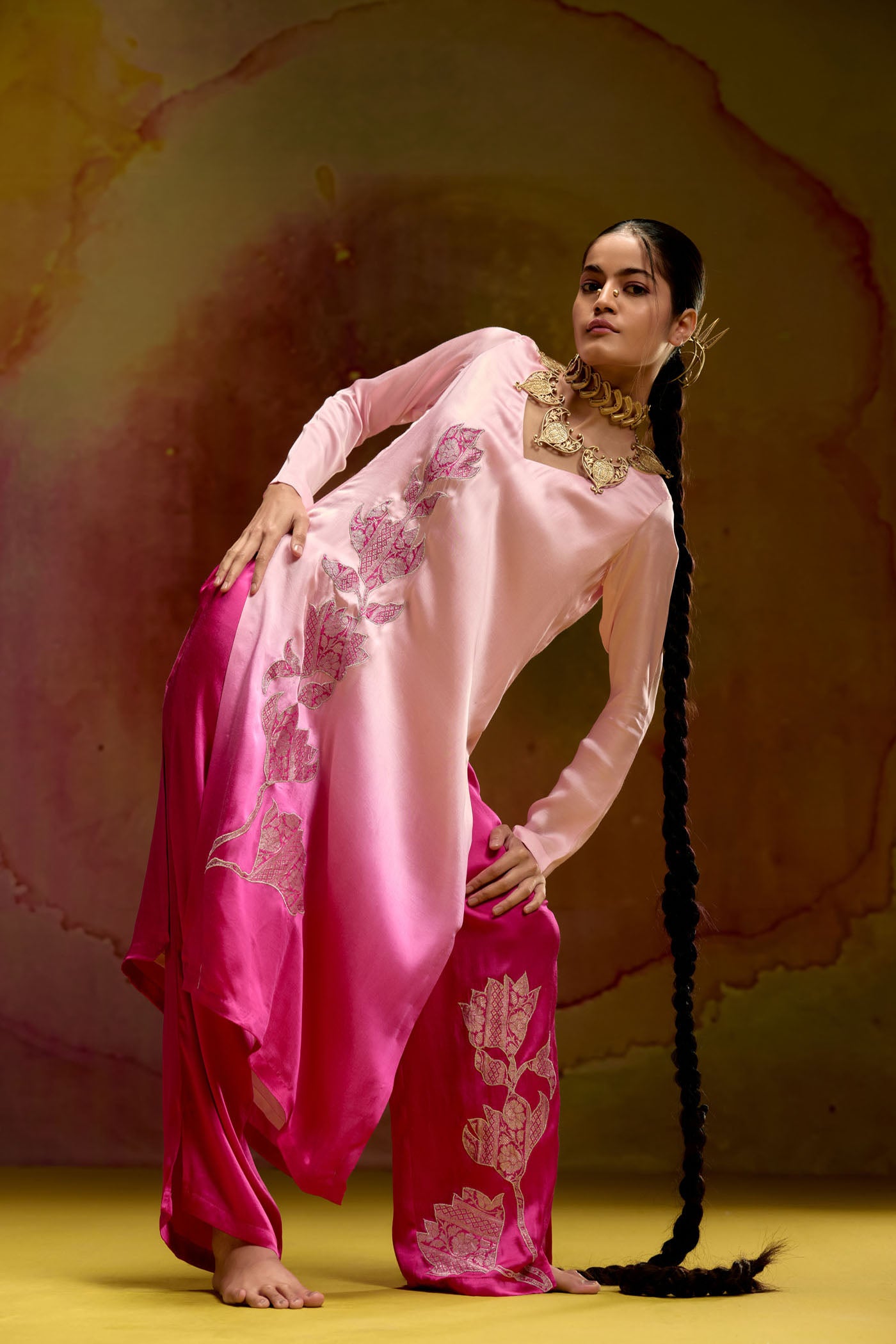 Gulabi Flame ombre Kurta Set