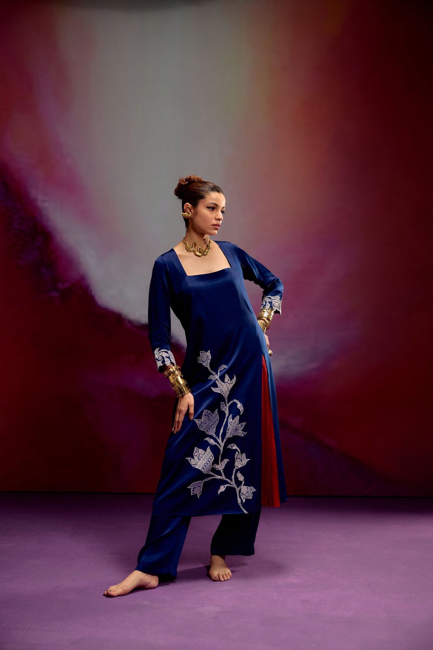 Kavya orange & blue Kurta set