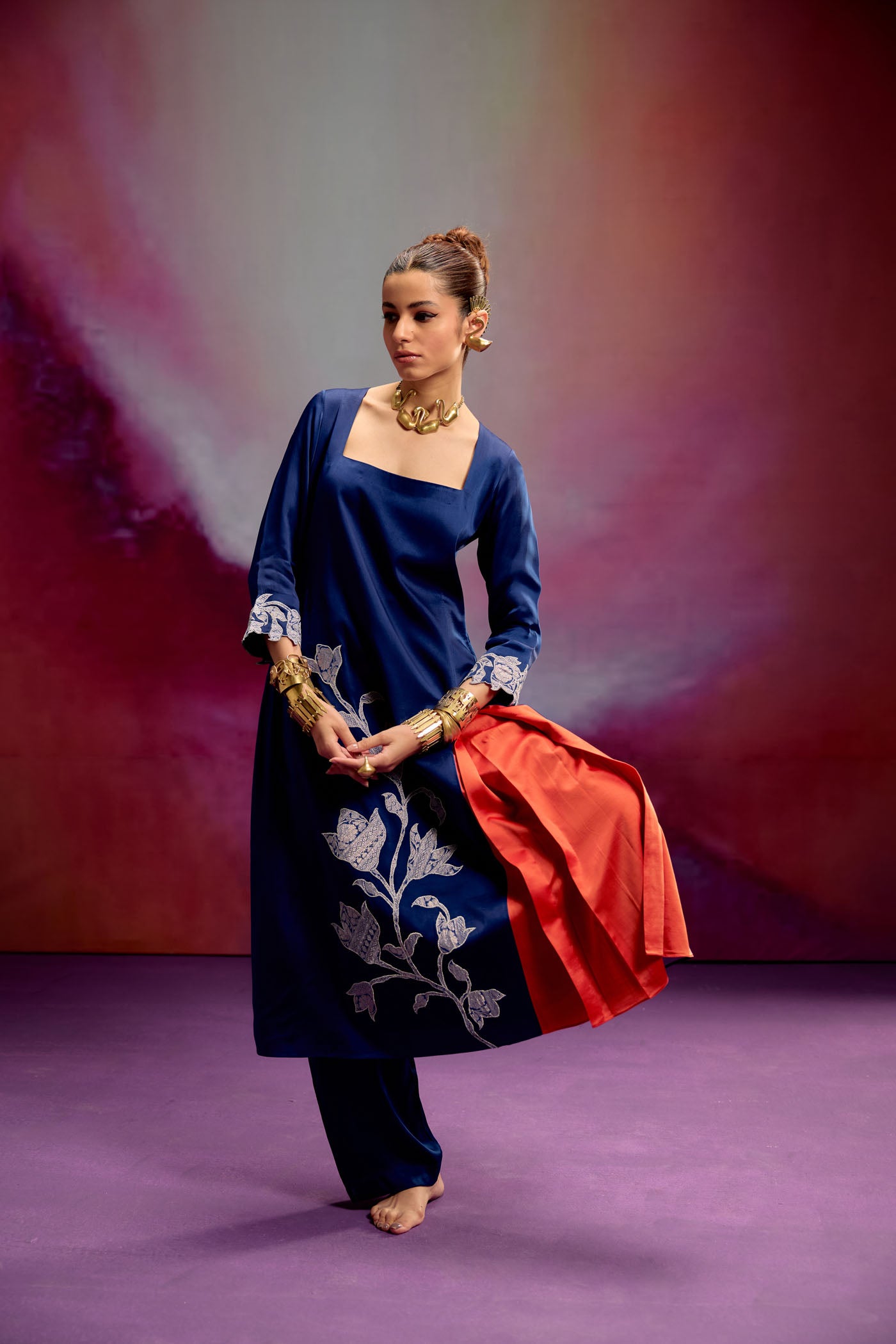 Kavya orange & blue Kurta set