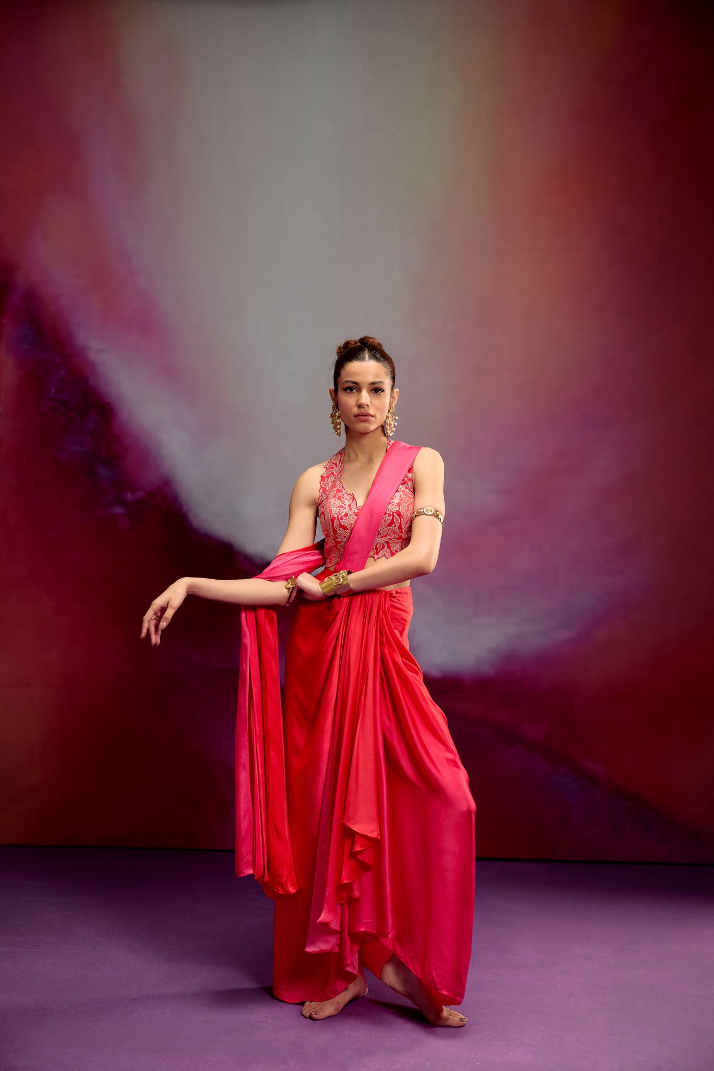 Lyla Pink & Organge Saree Set