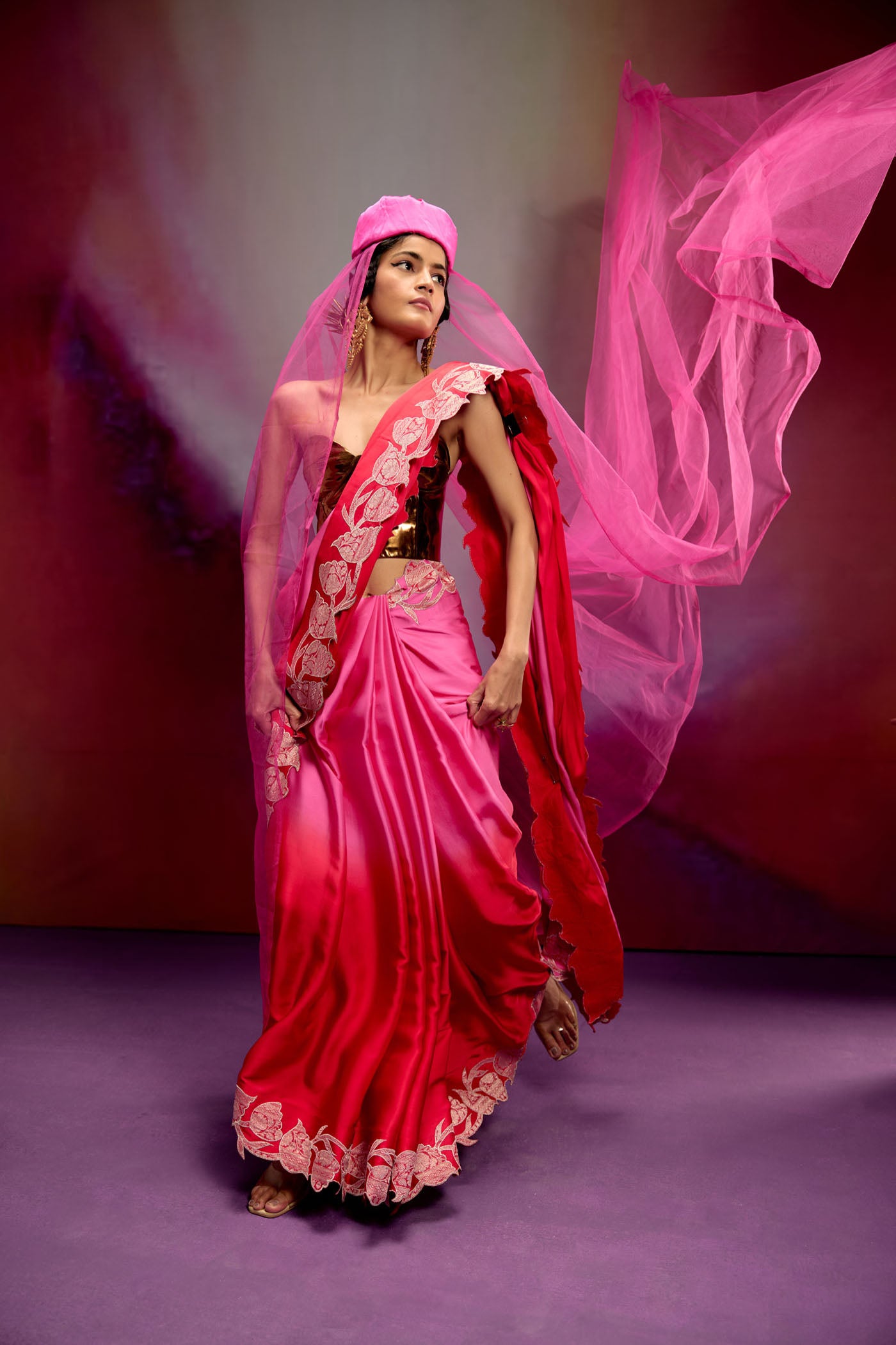 Zariah Pink & Red saree