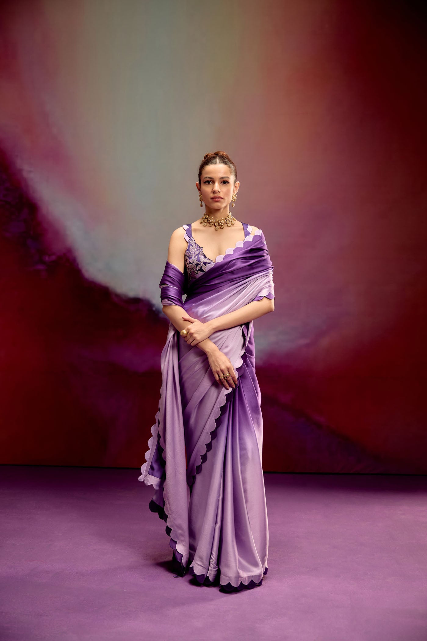 Prisha purple ombre saree set