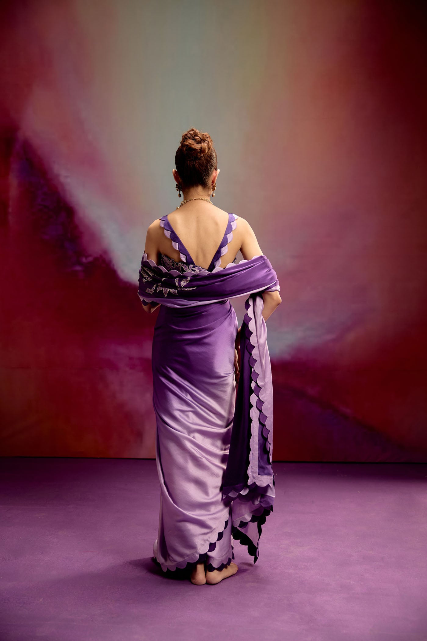 Prisha purple ombre saree set
