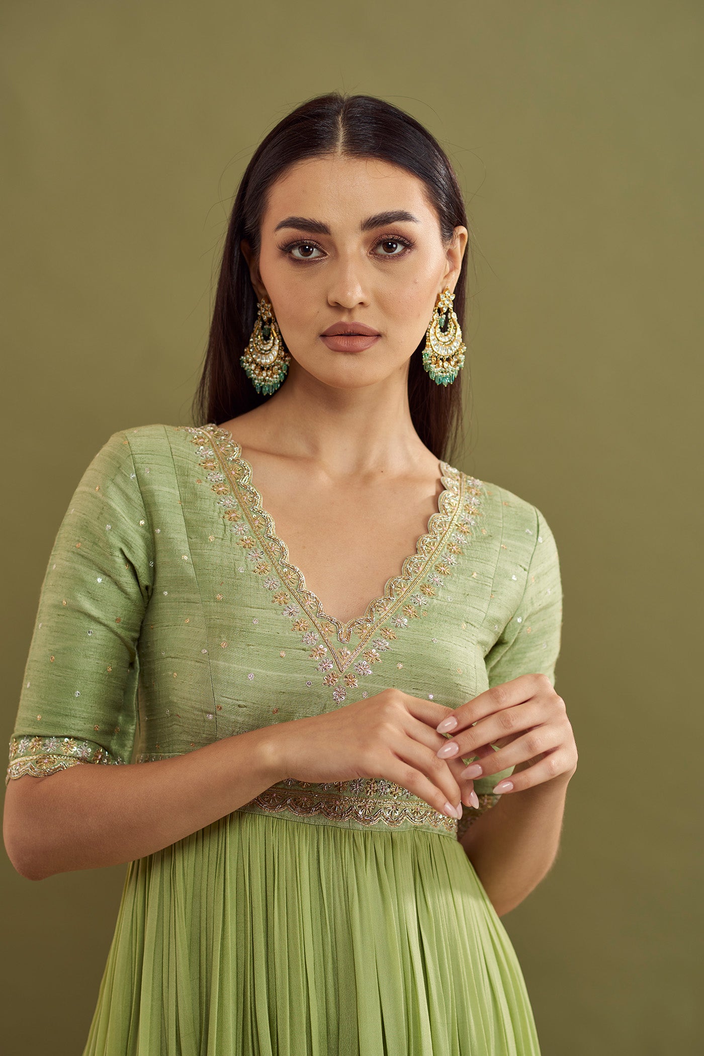 Reena Gathered Crepe dress - Glass Green