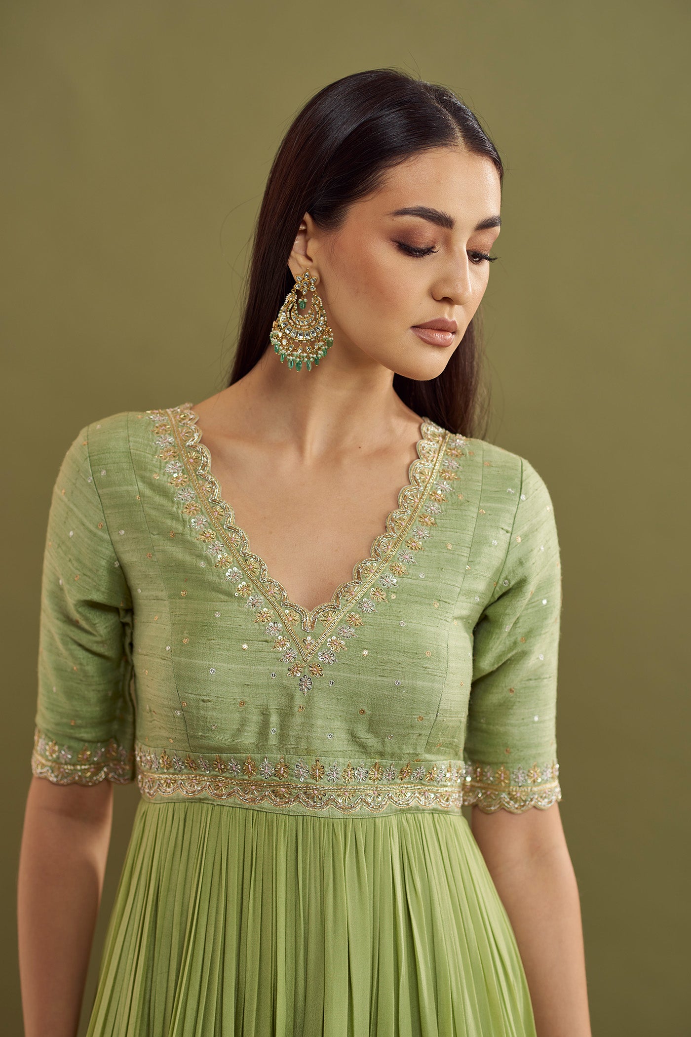 Reena Gathered Crepe dress - Glass Green