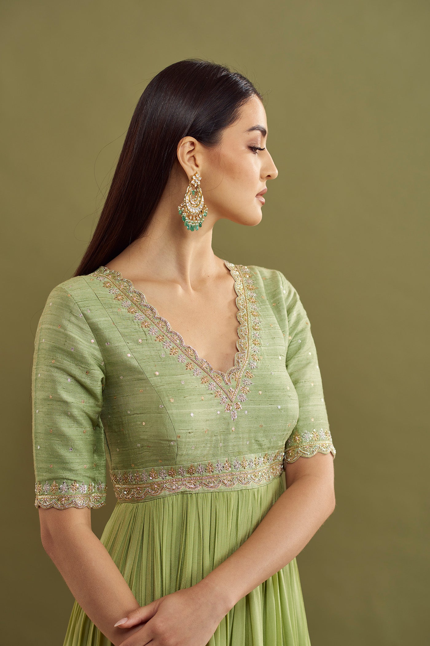 Reena Gathered Crepe dress - Glass Green
