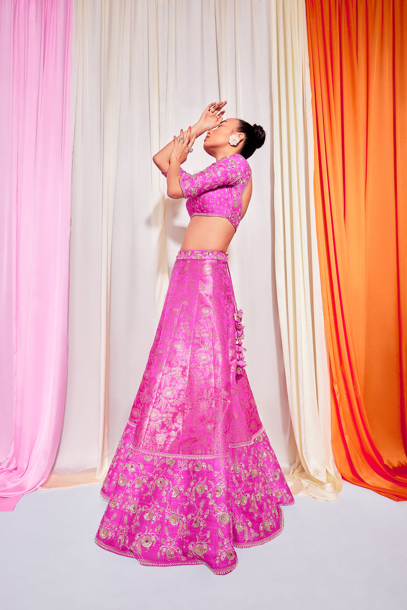 Magenta Banarasi Embroidered Lehanga