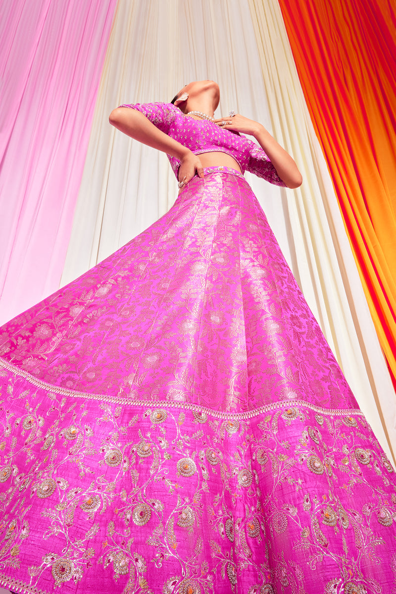 Magenta Banarasi Embroidered Lehanga