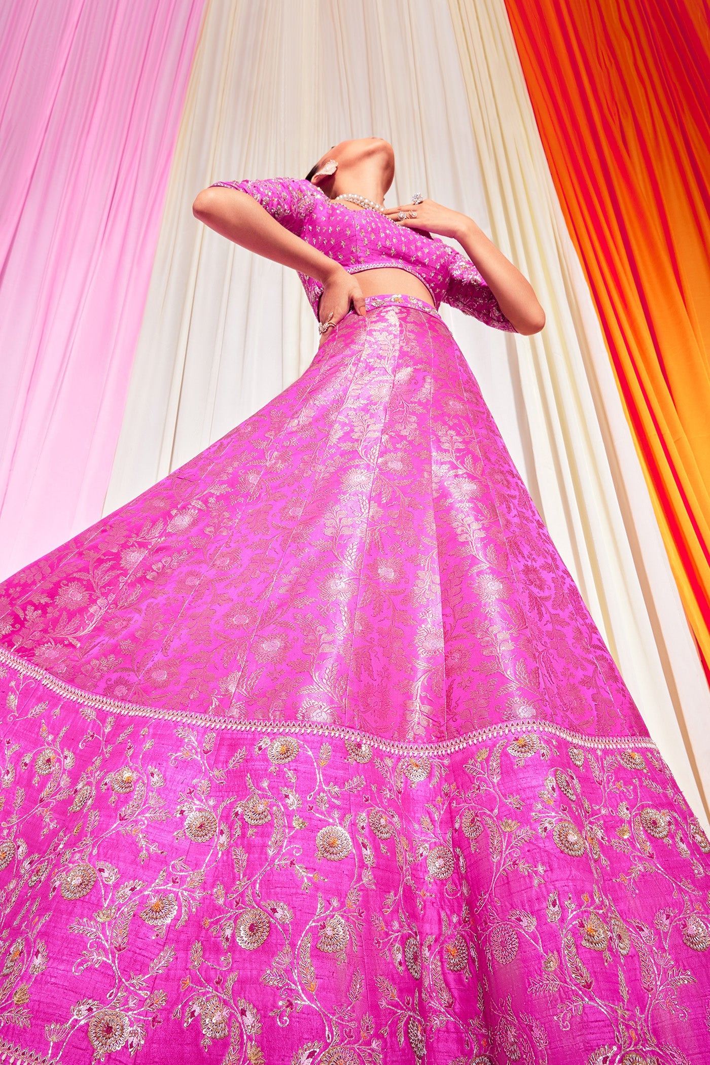 Magenta Banarasi Embroidered Lehanga
