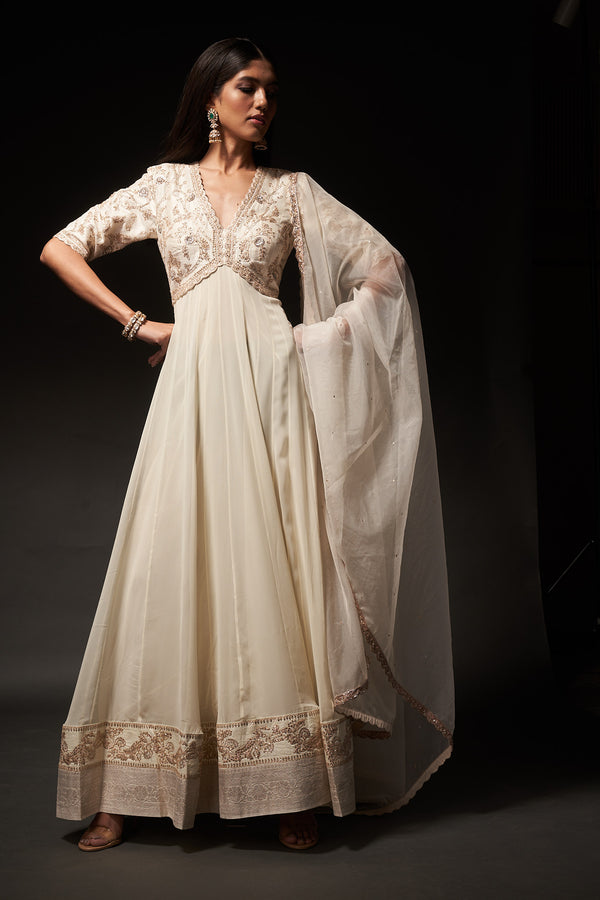 Mandakini Dress - Cream embroidered dress