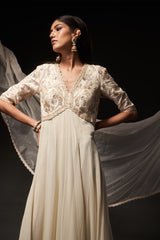 Mandakini Dress - Cream embroidered dress
