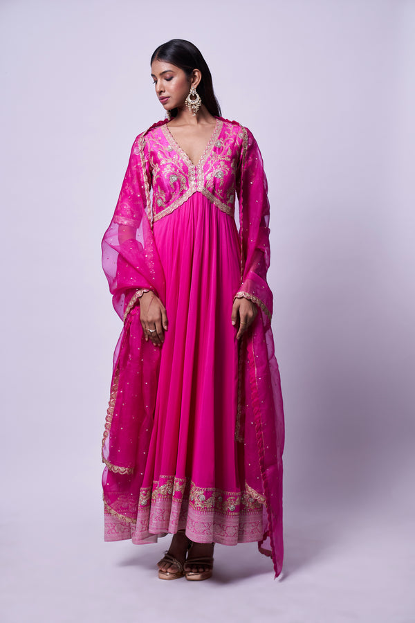 Mandakini Dress - Magenta embroidered dress