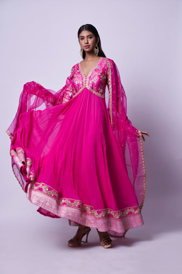 Mandakini Dress - Magenta embroidered dress