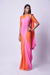 Double shaded pink and orange embroidered saree & Blouse set