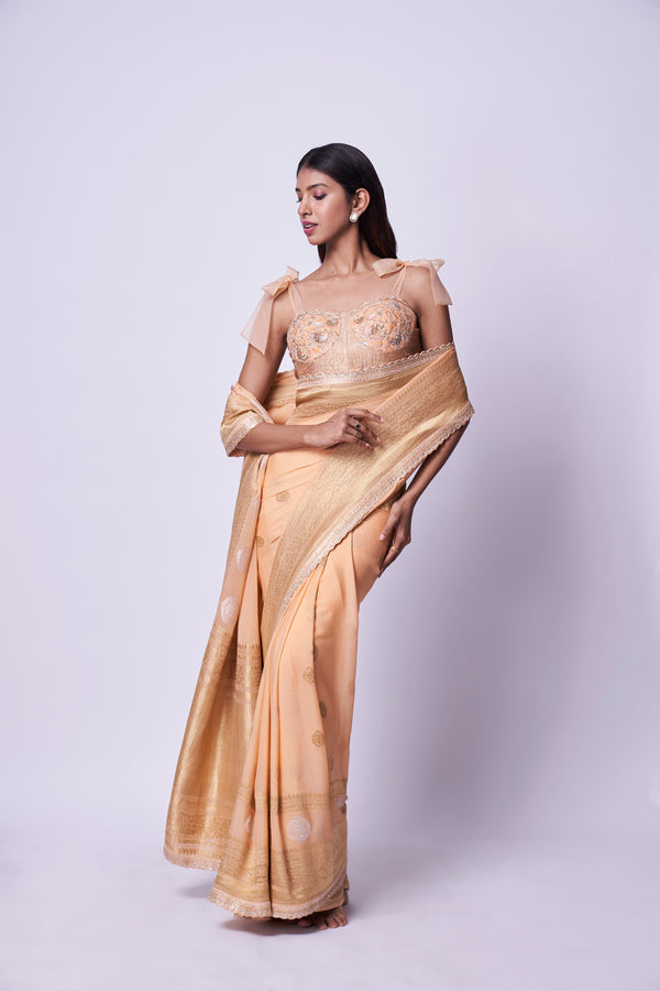 Pure banarasi georgette saree with zari corset blouse