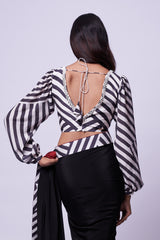Stripes printed blouse with striped border saree