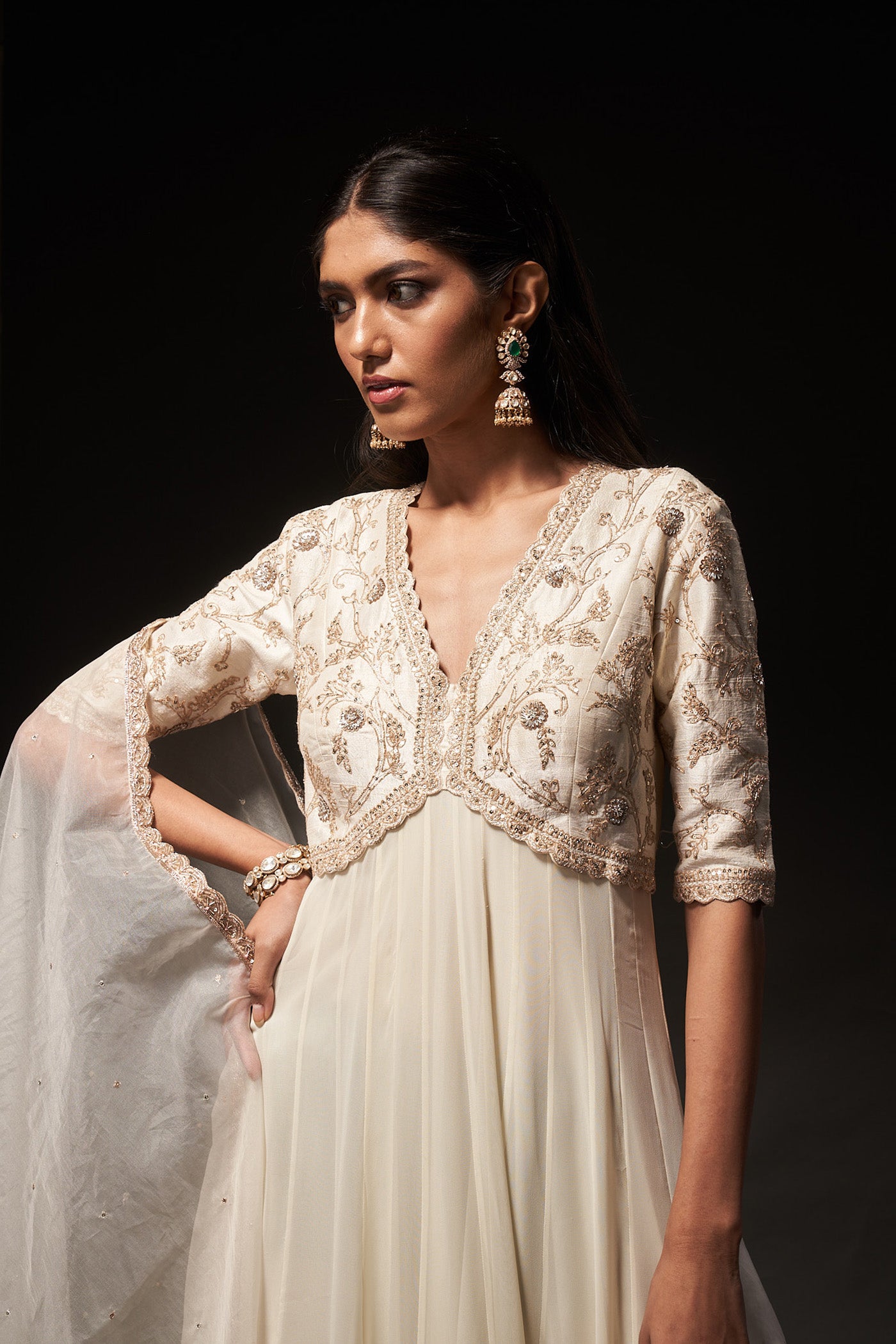 Mandakini Dress - Cream embroidered dress