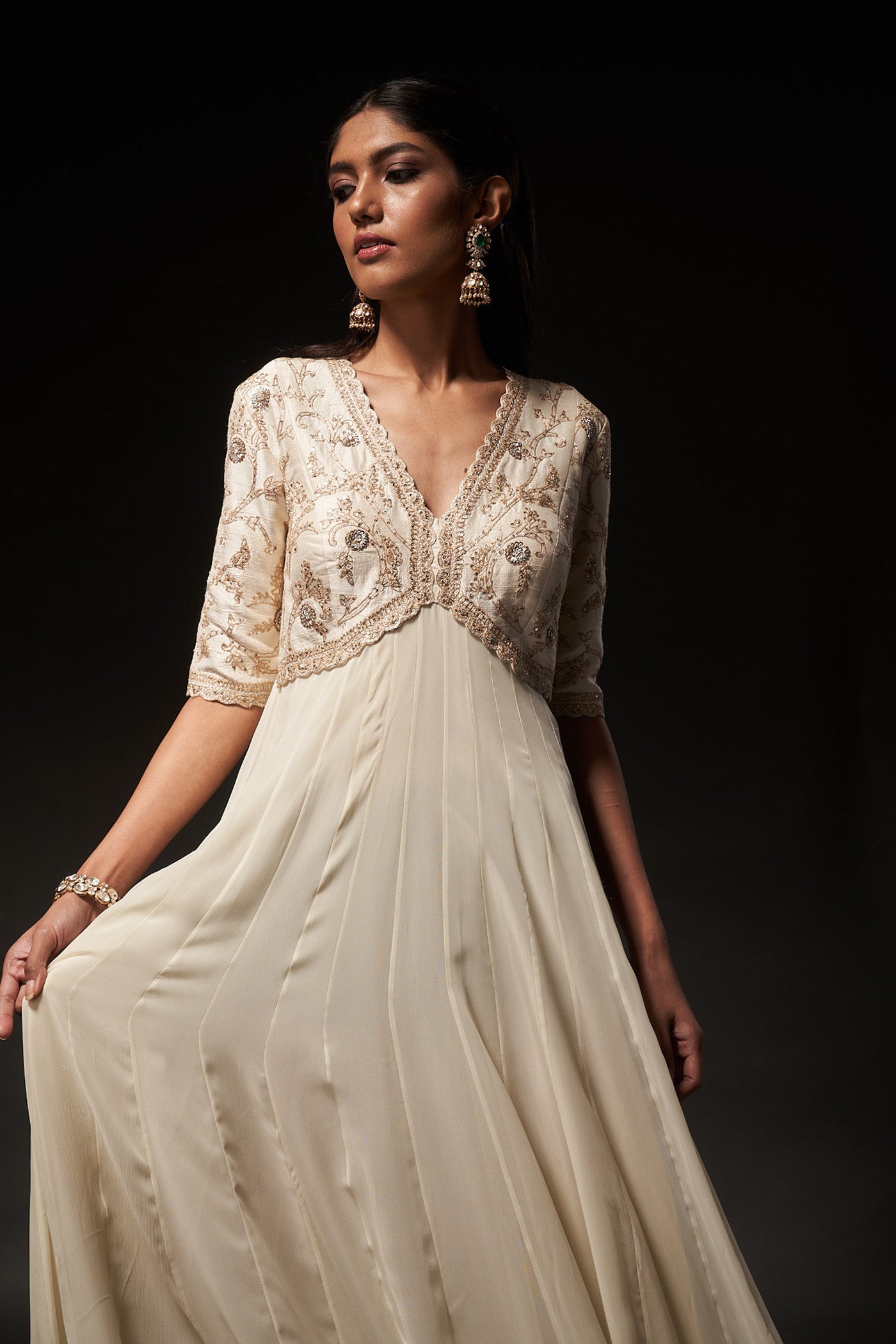 Mandakini Dress - Cream embroidered dress