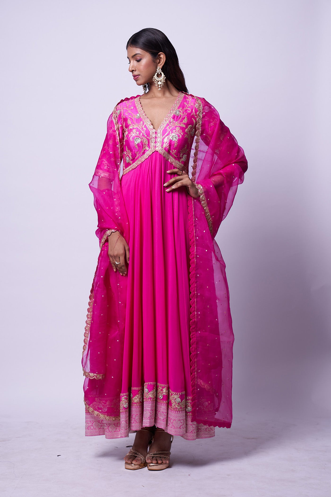 Mandakini Dress - Magenta embroidered dress