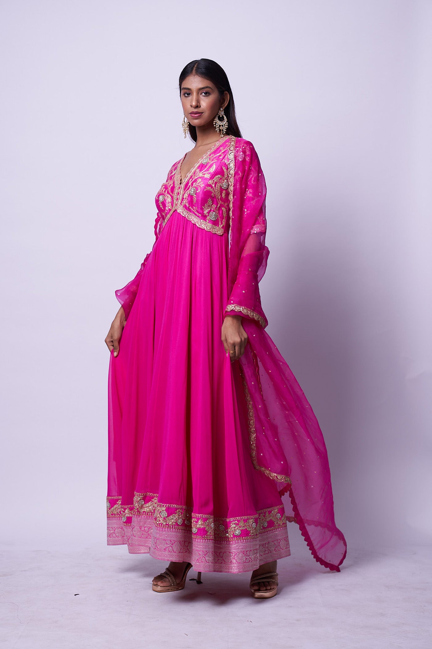 Mandakini Dress - Magenta embroidered dress