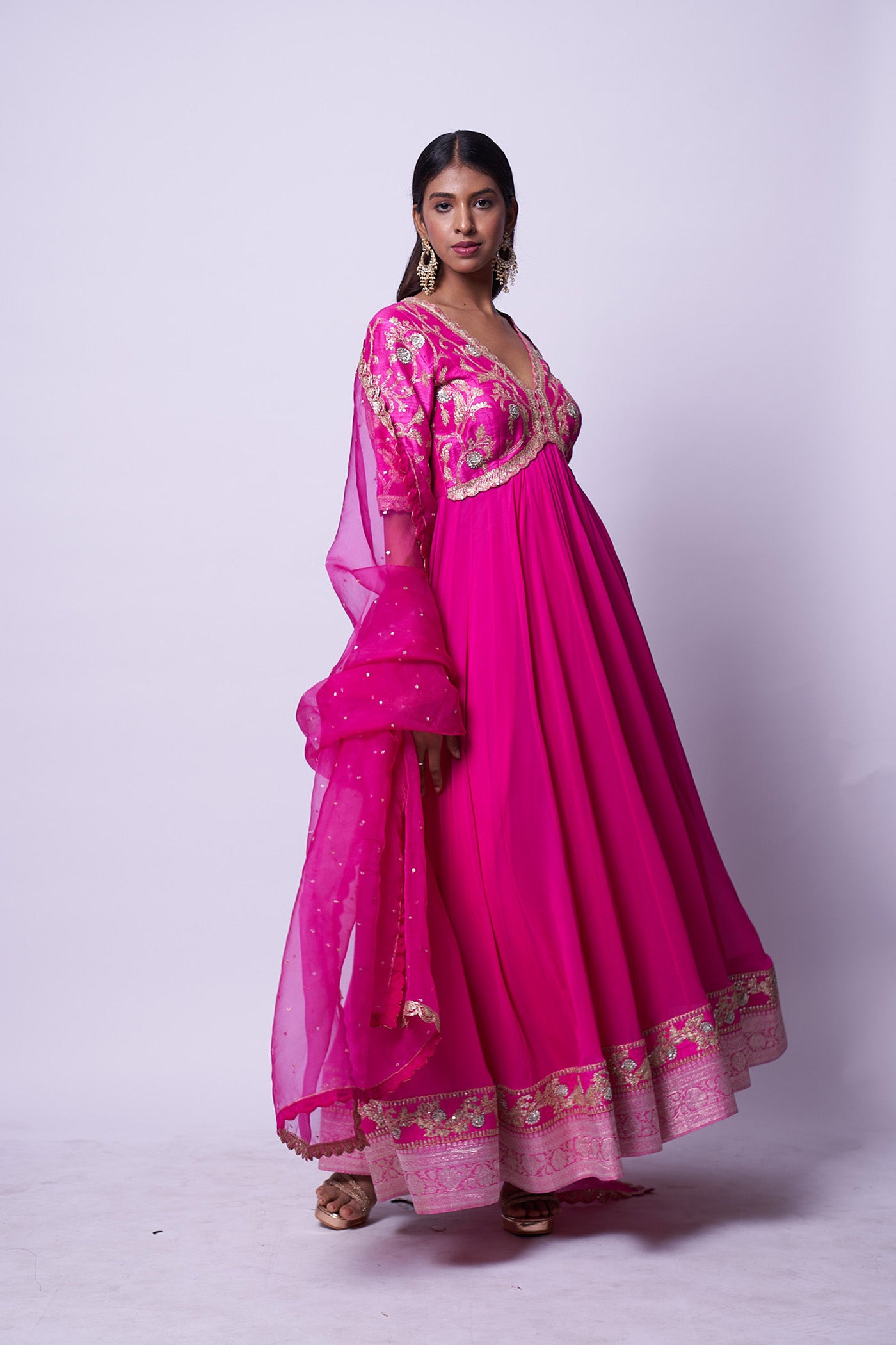 Mandakini Dress - Magenta embroidered dress