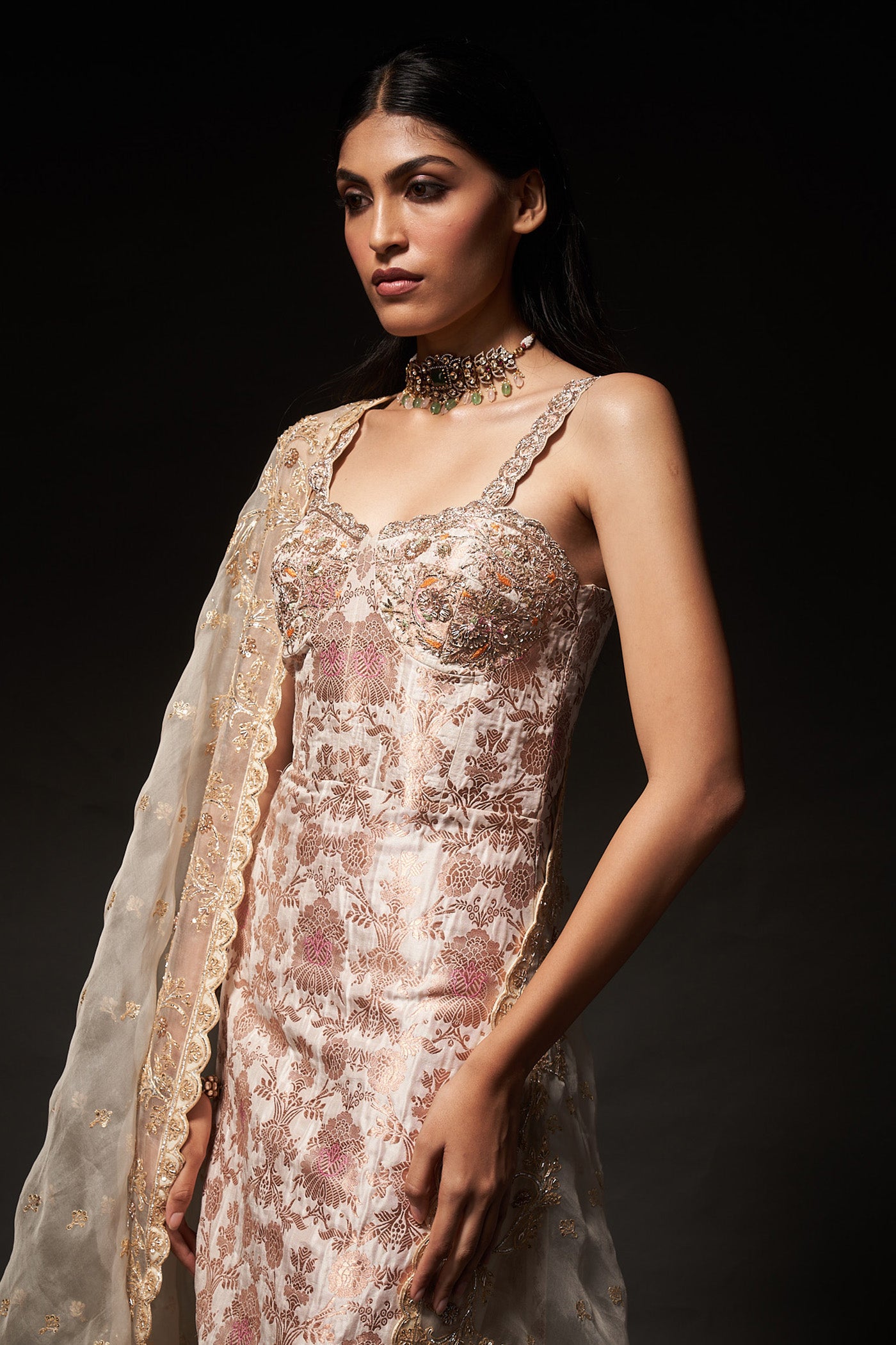 Kamala Dress - Cream Banarasi Dress