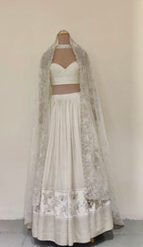 White Crepe micropleated embroidered lehanga