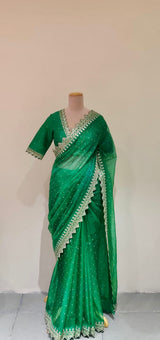 Aishwarya Saree - Zardosi Embroidered Bottle green organza saree