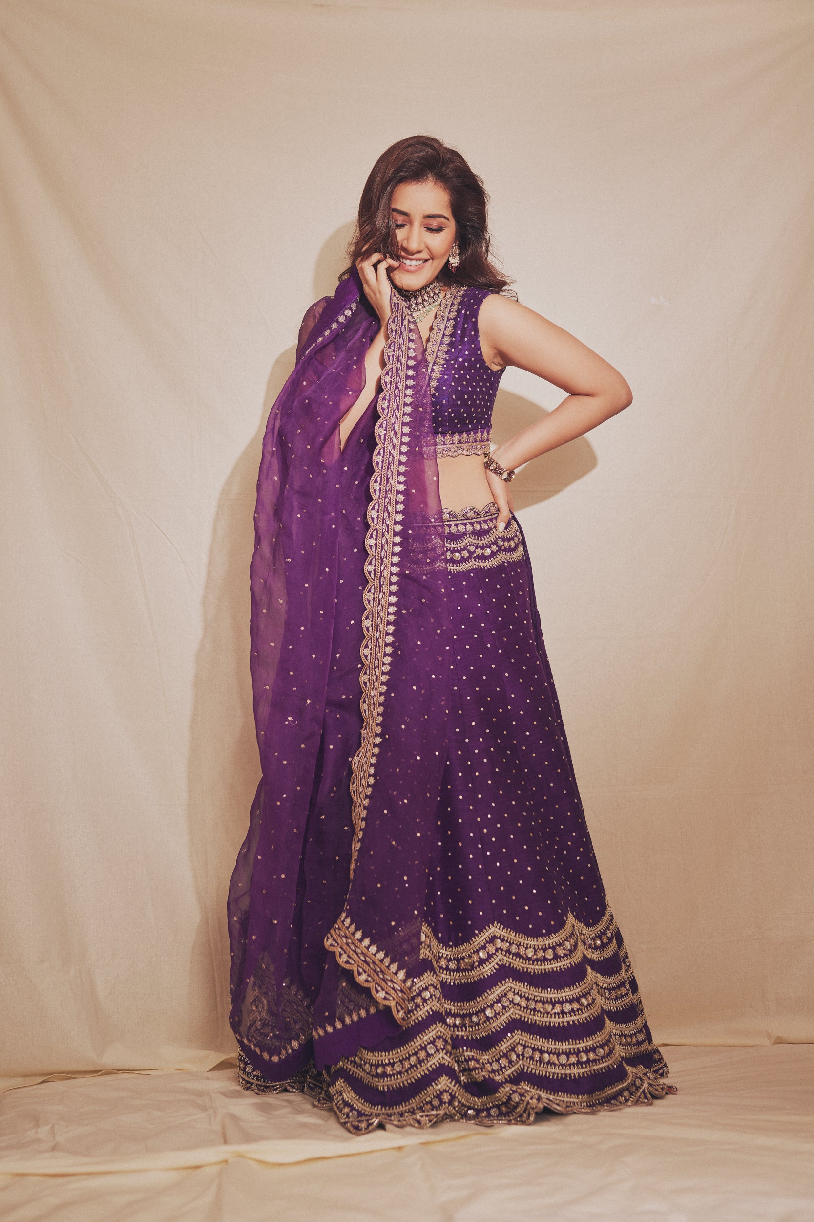 Scalloped Embroidery Lehanga - Violet