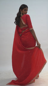 Red embroidered saree & Blouse set