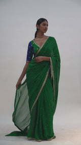 Emerald Green embroidered saree & Blouse set