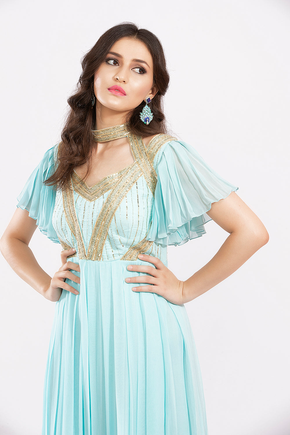 Blue Pleated Jumper