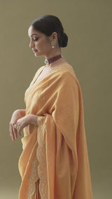 Scallop Embroidered Silk saree - Mustard Yellow