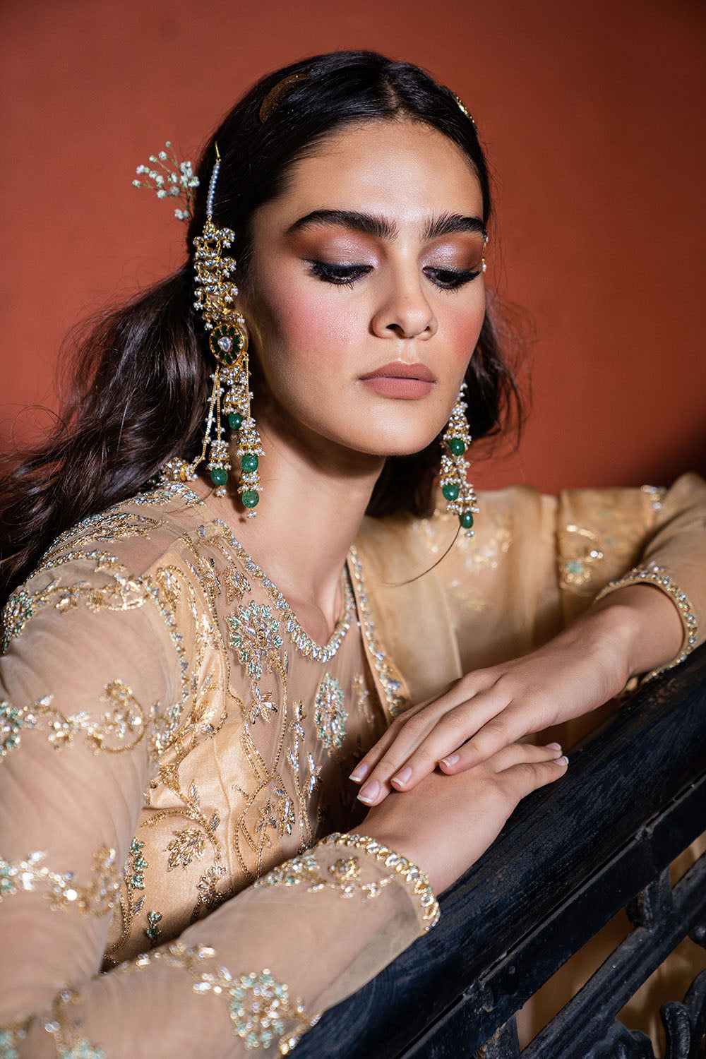 Heavy Embroidered Organza Lehanga - Ivory