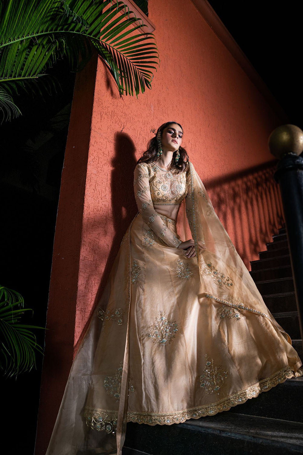 Heavy Embroidered Organza Lehanga - Ivory