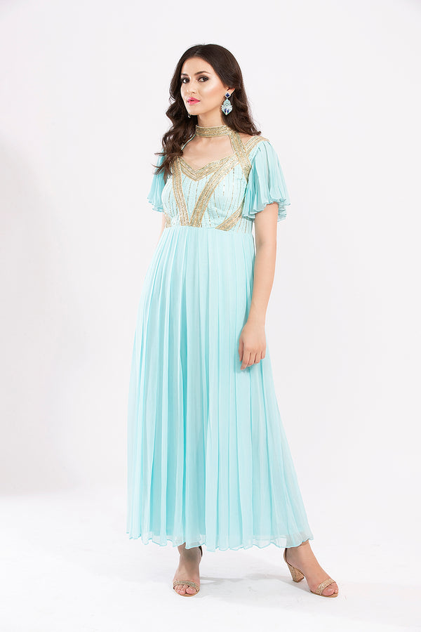 Blue Pleated Jumper