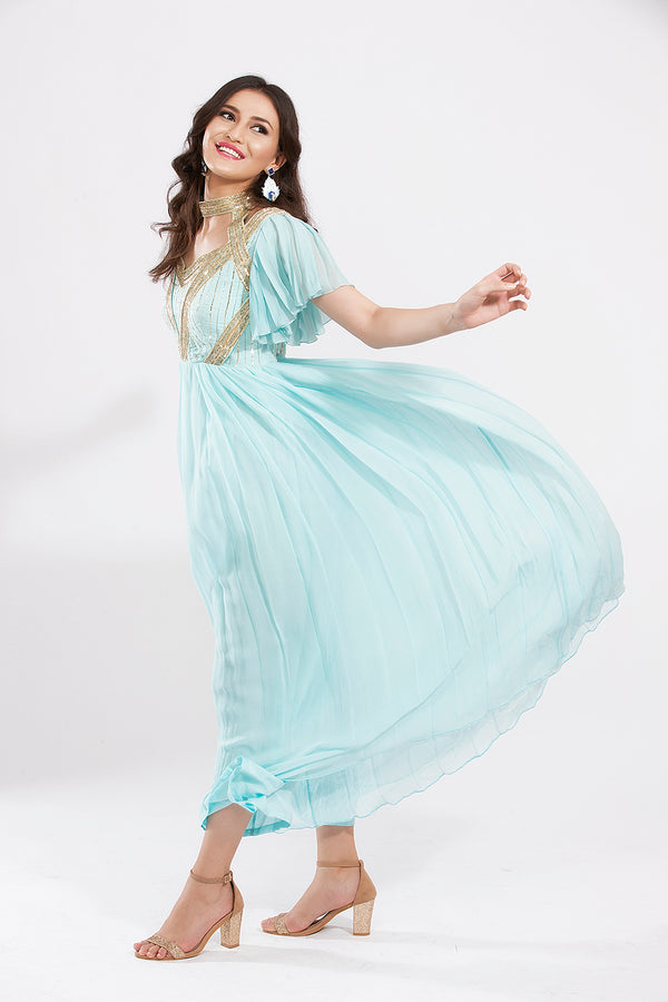 Blue Pleated Jumper