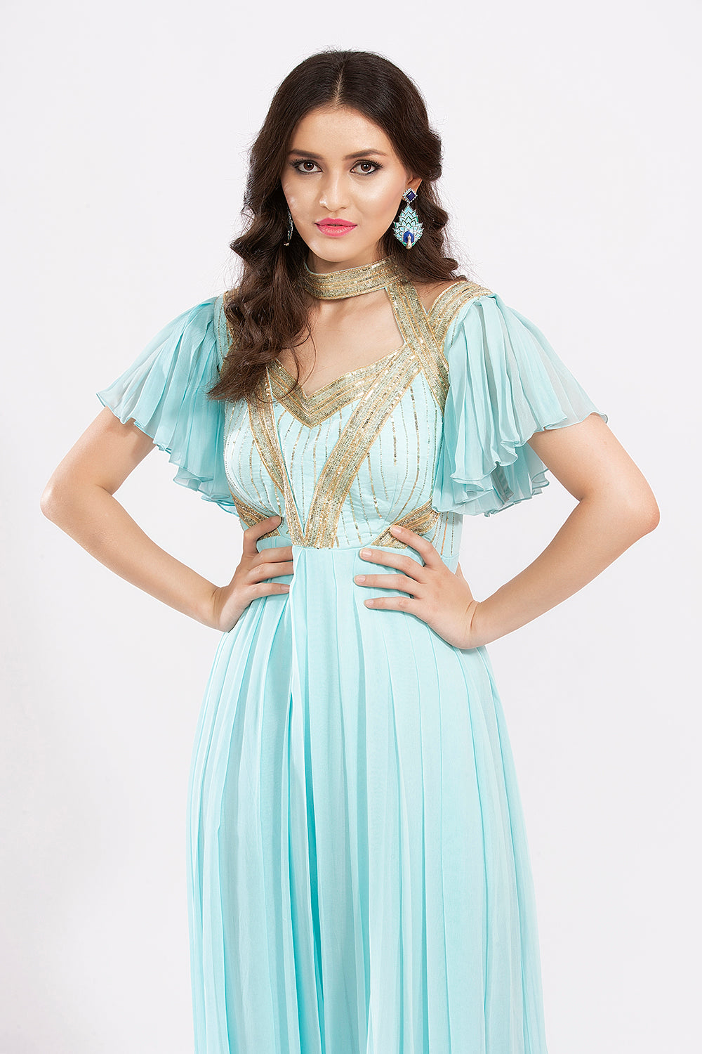 Blue Pleated Jumper