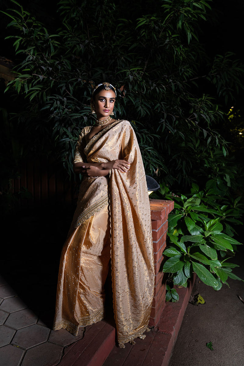 Kanchipuram Tissue Embroidered Saree - Peach