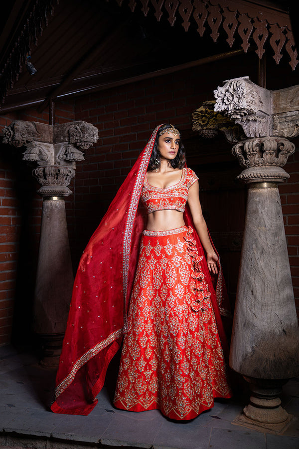 Heavy Embroidered Lehanga - Red