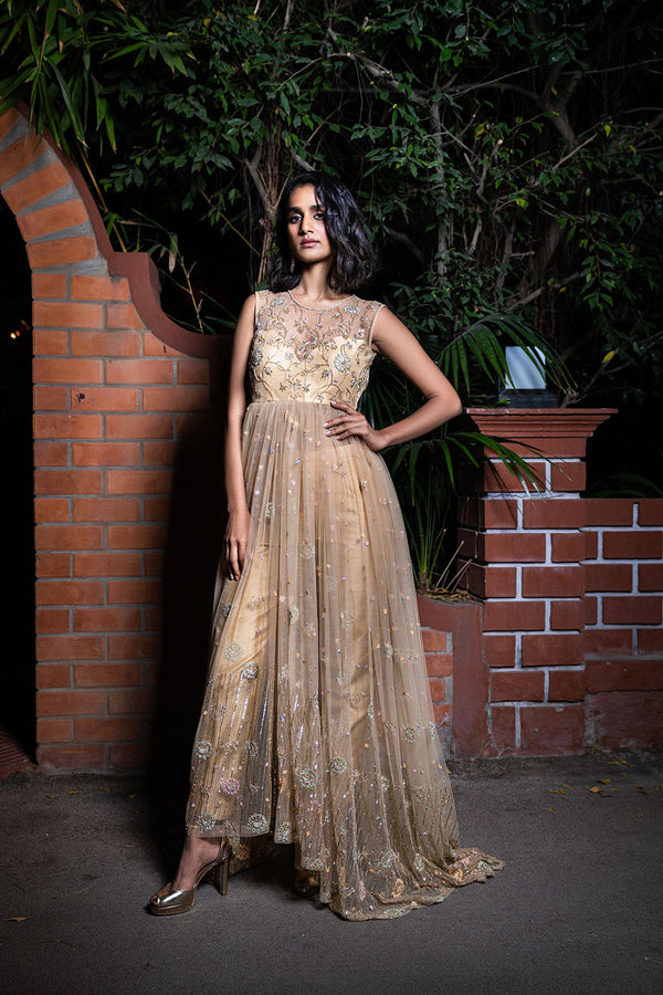 High low Embroidered Dress - Ivory
