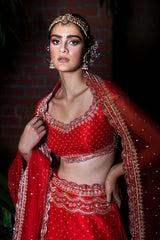 Scalloped Bridal Lehanga - Red