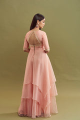 Hitha Layered Organza Dress - Rose Gold