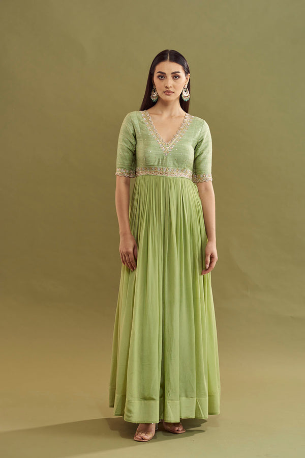 Reena Gathered Crepe dress - Glass Green