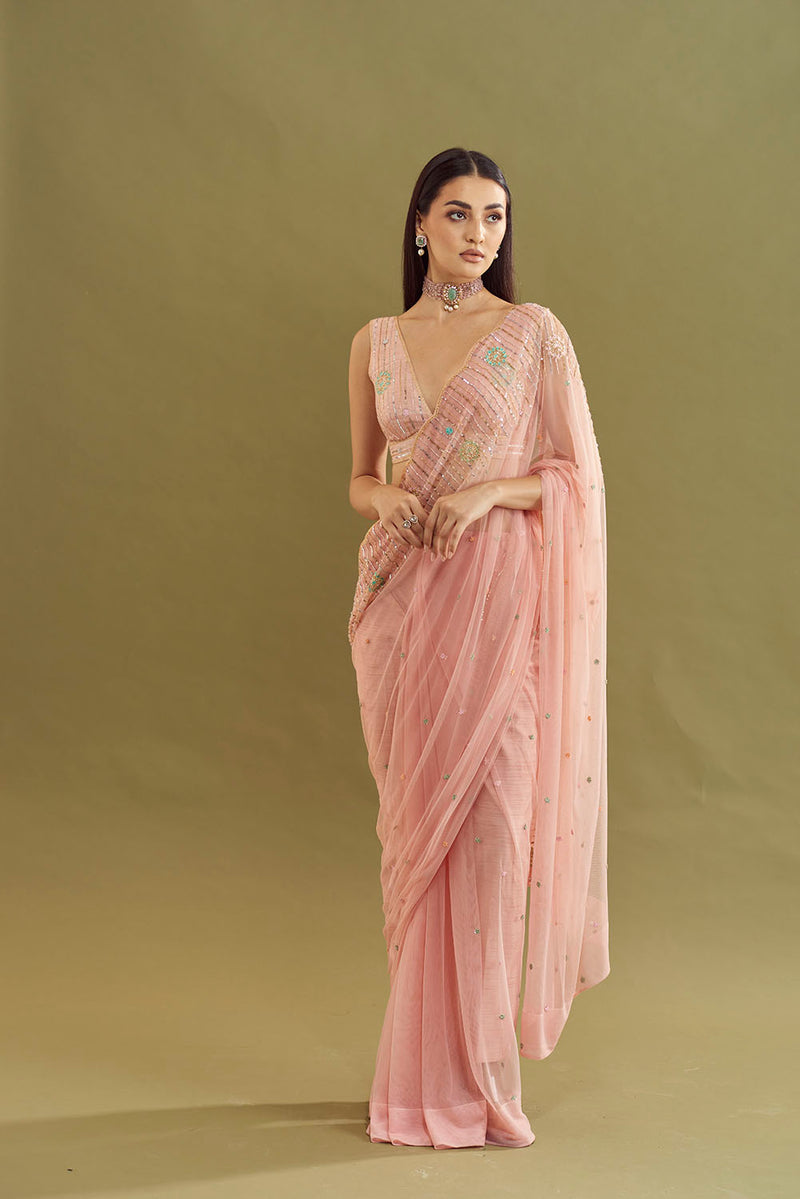 Pallavi Stitched Pant Saree - Rose Gold