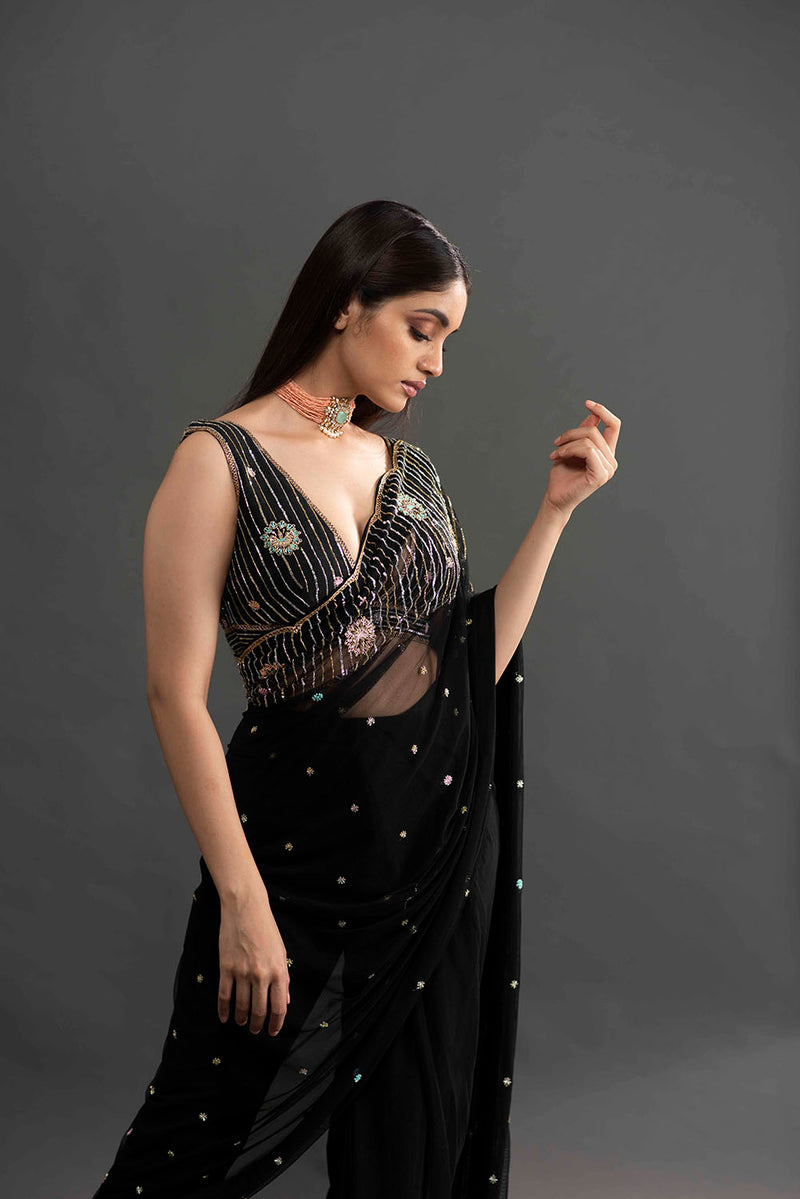 Stitched Pant Saree - Black